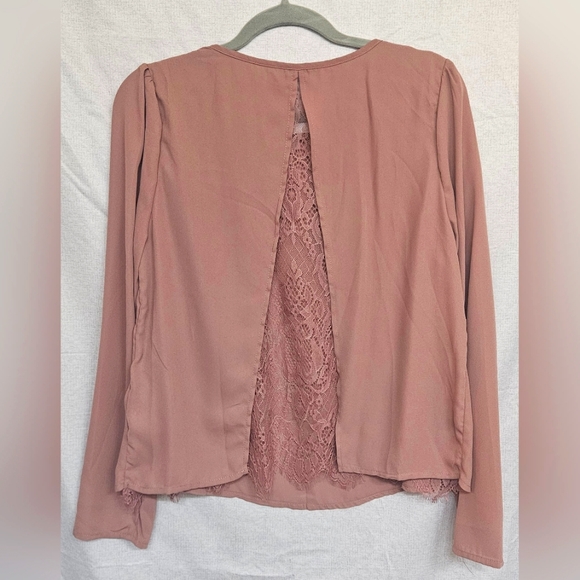 Sheer Eyelash Lace Back Solid Top in Dusty Pink Size L - Picture 3 of 4